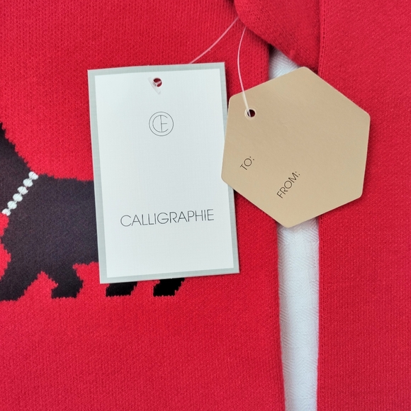 Scottie Dog Pullover Sweater by Calligraphie Red Soft Poly Blend Size L - Picture 8 of 13
